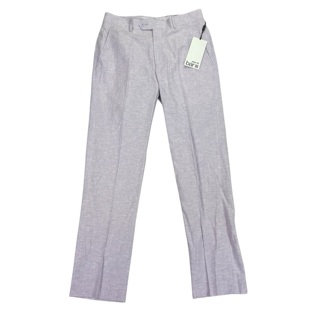 Bar III Mens Slim Fit Linen Cotton Stretch Suit Pants Lavender Purple 30x30